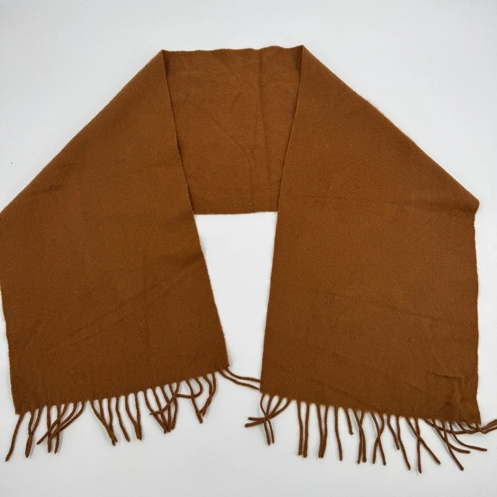 Drake's London Scarf Unisex OS Brown 100% Cashmere Made in Scotland Fringe Solid